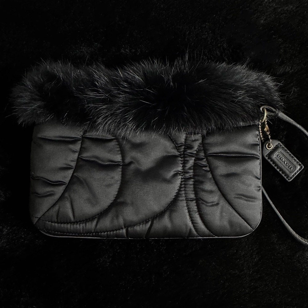 Coach Black Fur Trim Clutch – Vintage Winter Glam Mini Bag